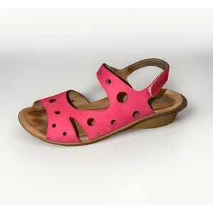 Mephisto Women's Paris Red Leather Sandals Size 10/40 Wedge Hook Loop Strap